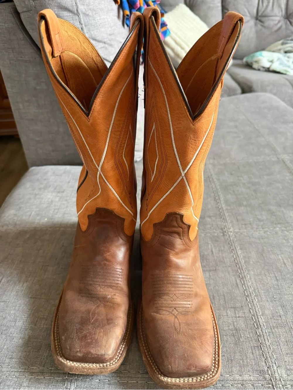 Tony Lama Brown and Tan Leather Western Cowboy Boots